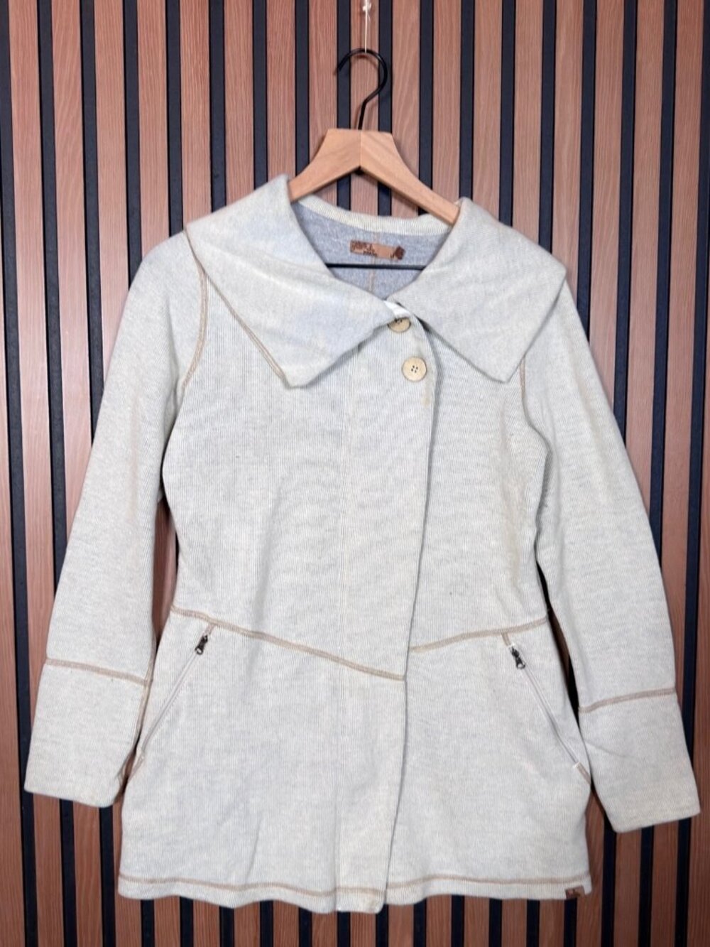 Prana Sweater Medium Womens Fleece Shawl Button Soft Pocket Zip